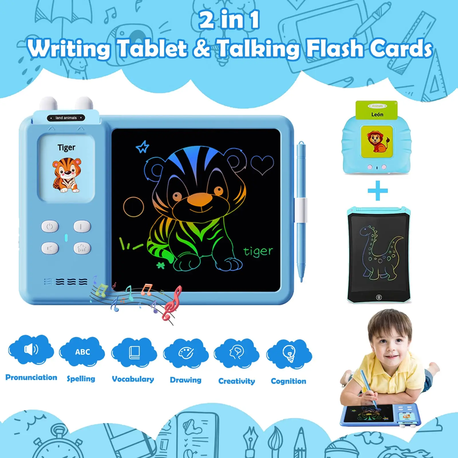 

2 IN 1 English Learning Reader With LCD Drawing Board 224 Words Flash Cards Kids Toddlers Preschool Learning Audio Machine Toys