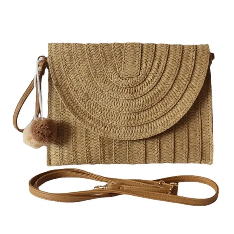 

Соломенный кошелек, пляжные плетеные сумочки, многоразовый летний клатч ручной работы со средней емкостью для путешествий, косметика