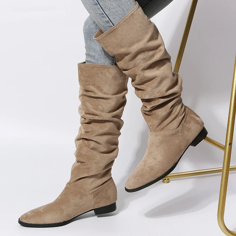 

Cavalier Boots Women's 2022 Autumn Winter New Western Cowboy Boots Thick Heel But Knee High Boots Middle Heel Piled Pile Boots