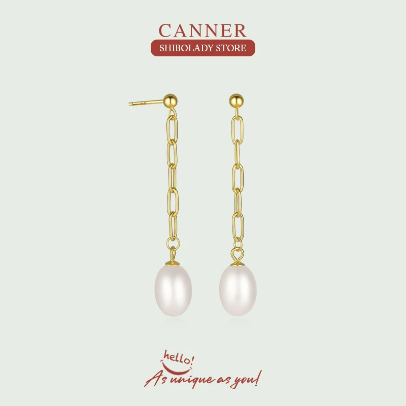 

CANNER Paper Clip Pearl Aros Plata 925 Mujer Earring For Women Drop Earrings Ear Piercing 18K Gold 2022 Trend Jewelry Gift