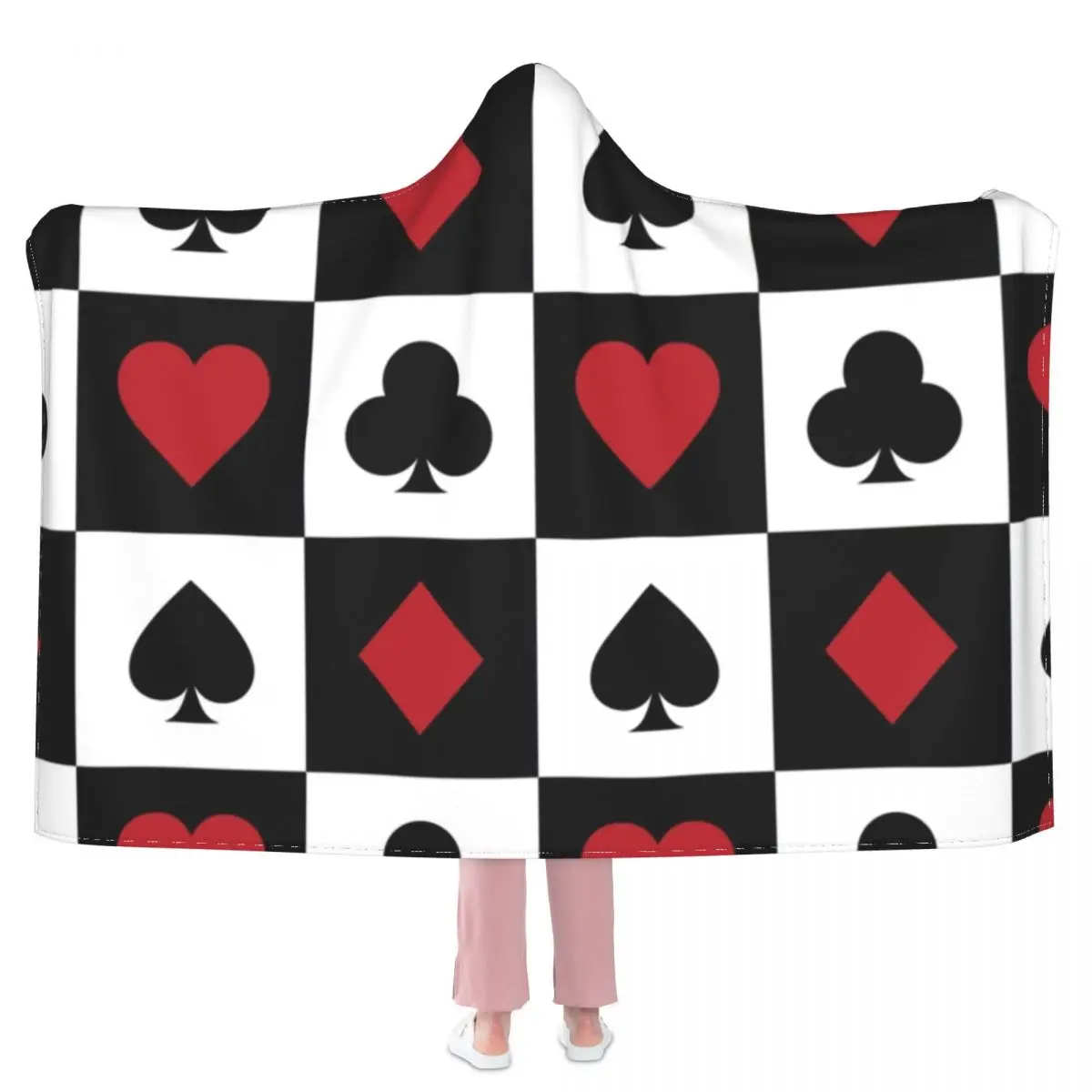 

Poker Heart Blanket Playing Card Red Queen All Weather Super Soft With Hood Blanket Cheap Fuzzy Fleece Bedspread