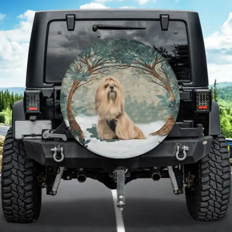

Shih Tzu Dog, Spare Tire Cover, Fluffy Dog Shih Tzu Dog, Vintage Style Dog Art Cover For Dog Spare Tire Cover Halloween Gift Cam