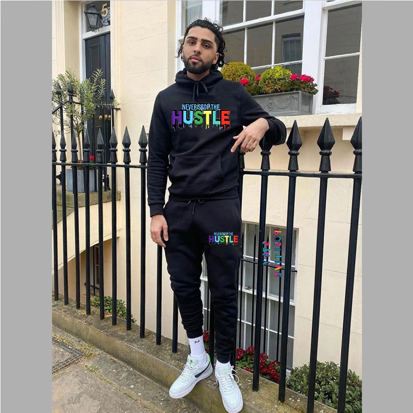 

Мужской спортивный костюм из двух предметов, Повседневная Толстовка с капюшоном и брюки, Осень-зима 2021