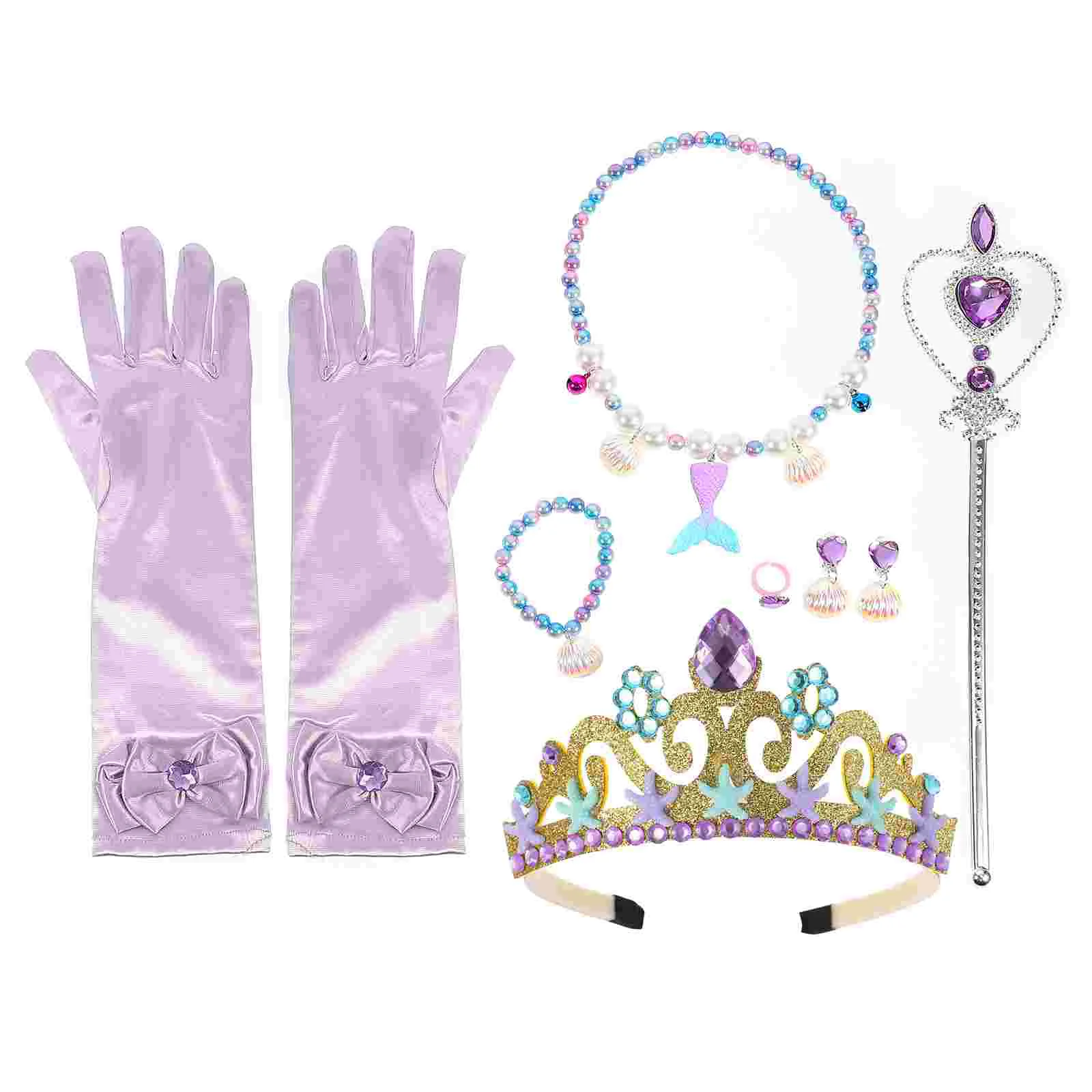 

Mermaid Party Jewelry Dress Up Kids Gift Toys Fillers Birthday Goodie Supplies Accessories Cosplay Pretend Set Girl Favor Tiara