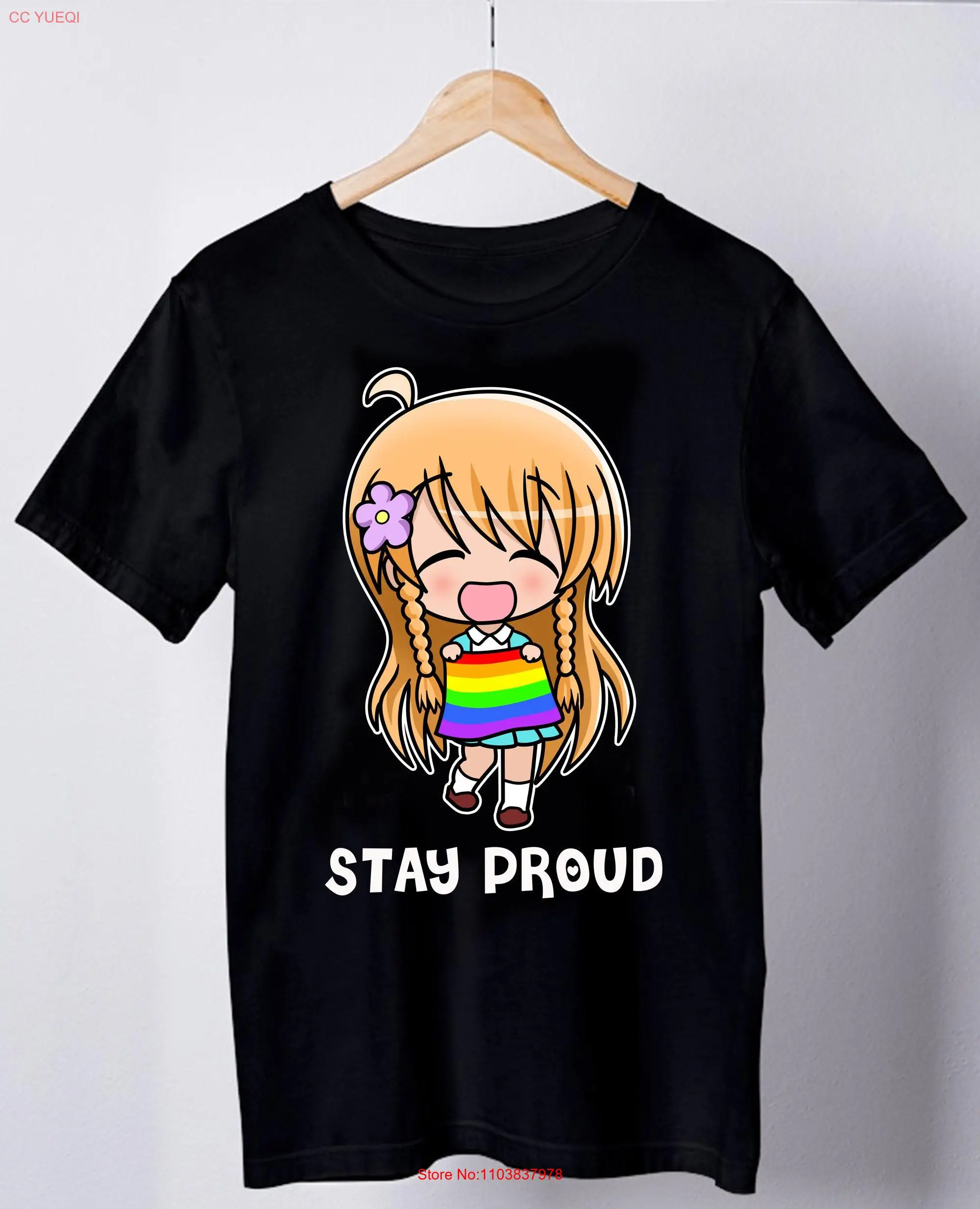 Мотивационная футболка Stay Proud ЛГБТ Аниме Chibi Gay Pride Equality Love is Cute Rainbow Flag с длинными