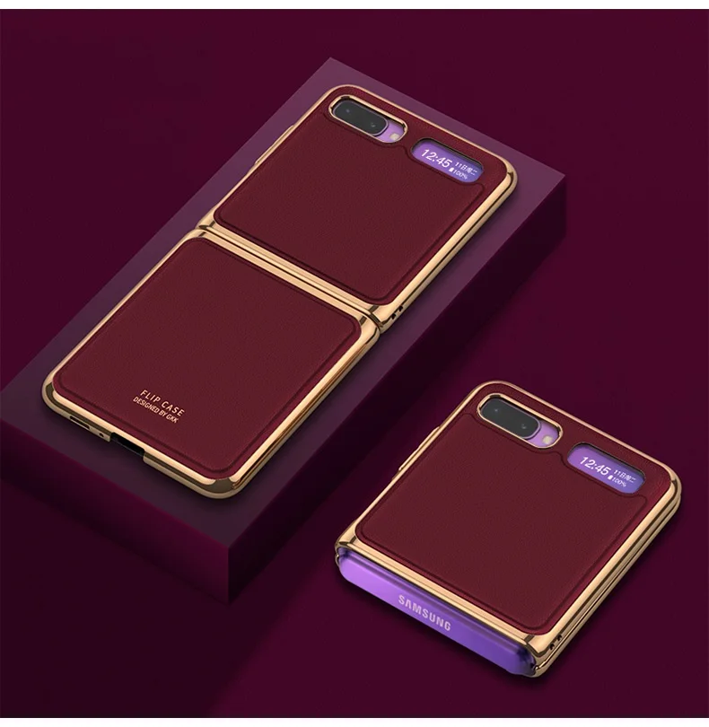 

Luxury Leather Plating Hard Edge Fold Case for Samsung Galaxy Z Flip Anti-knock Protective Cover for Samsung Z Flip Case