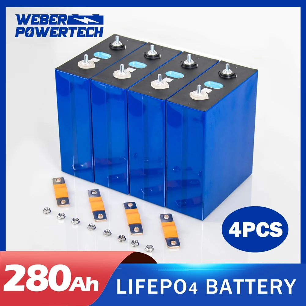 

Brand New 3.2V LiFePO4 280Ah Battery 4PCS Rechargeable Batteries DIY 24V LiFePO4 Pack For RV Boat Solar System EU US Duty Free