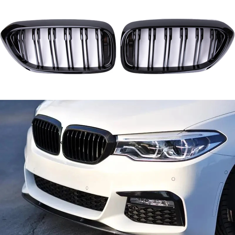 

For Bmw New 5 Series G30 G38 Double Line Slat Grille Car Front Bumper Grilles 525I 530I 540I 550I Kidney Racing Grill 2018-2020