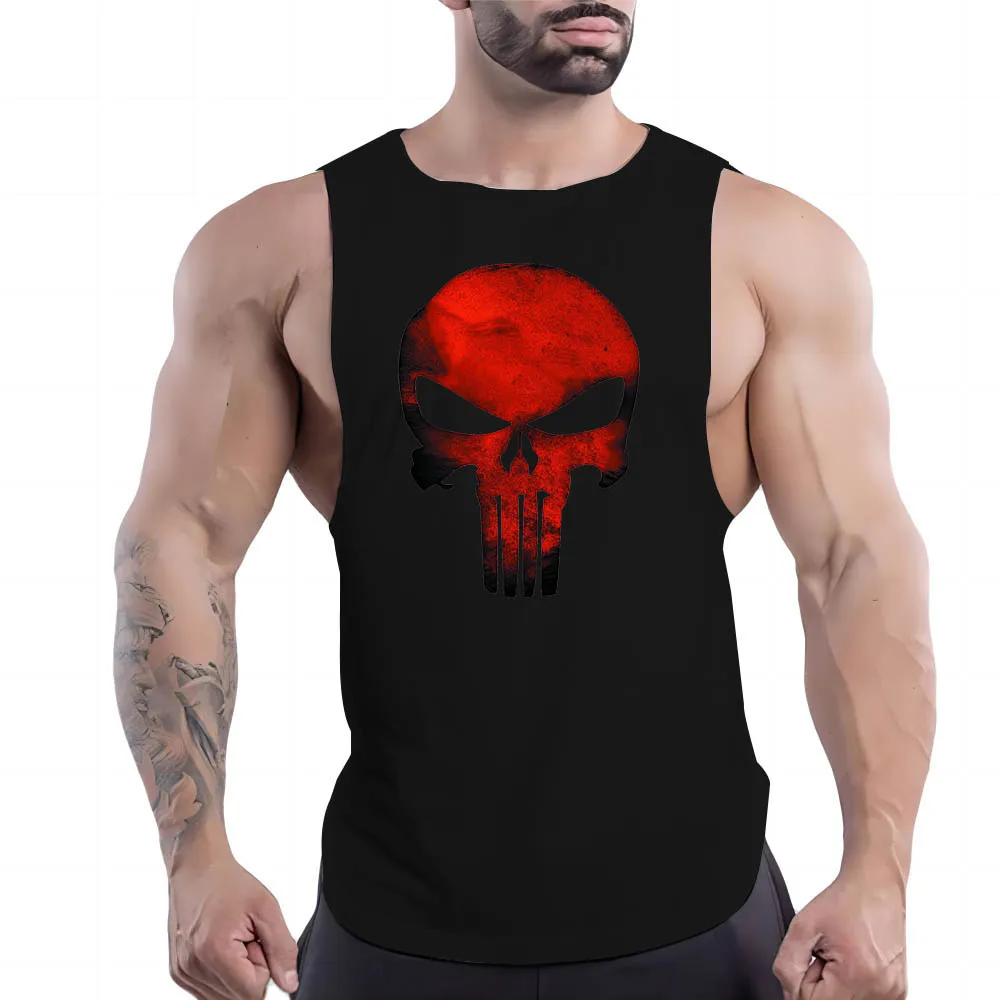 

Four Seasons Outdoor Fitness For Adult Men O-Collar Vest Creative Skull Pattern 2d Printed Youth Multi-Color Sleeveless Shirt