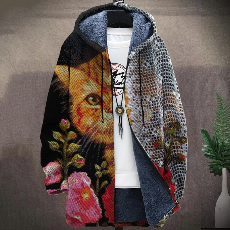 Мужская зимняя куртка с рисунком кота