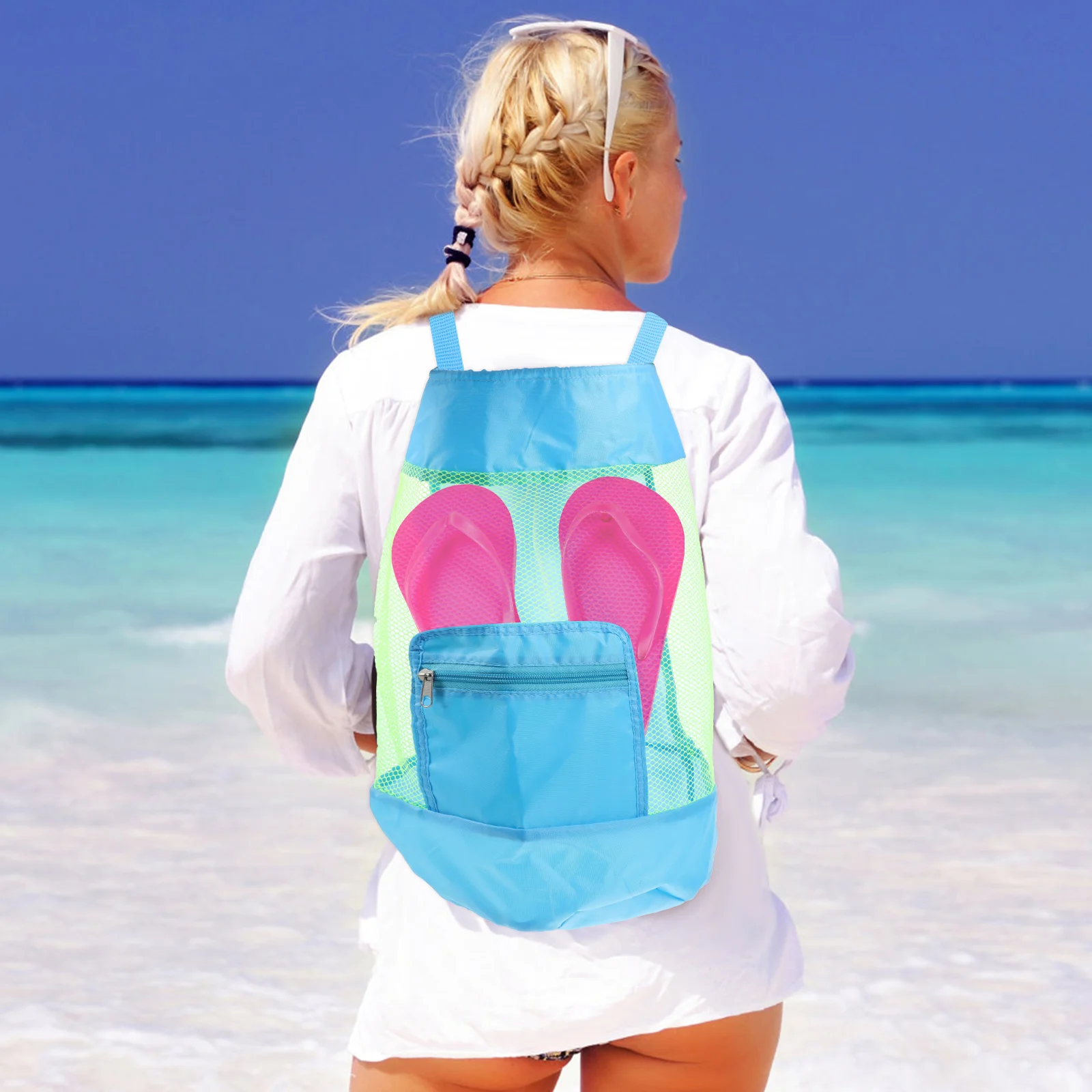 

Kids Beach Bag Mesh Beach Backpack Beach Seashell Sundries Storage Pouch