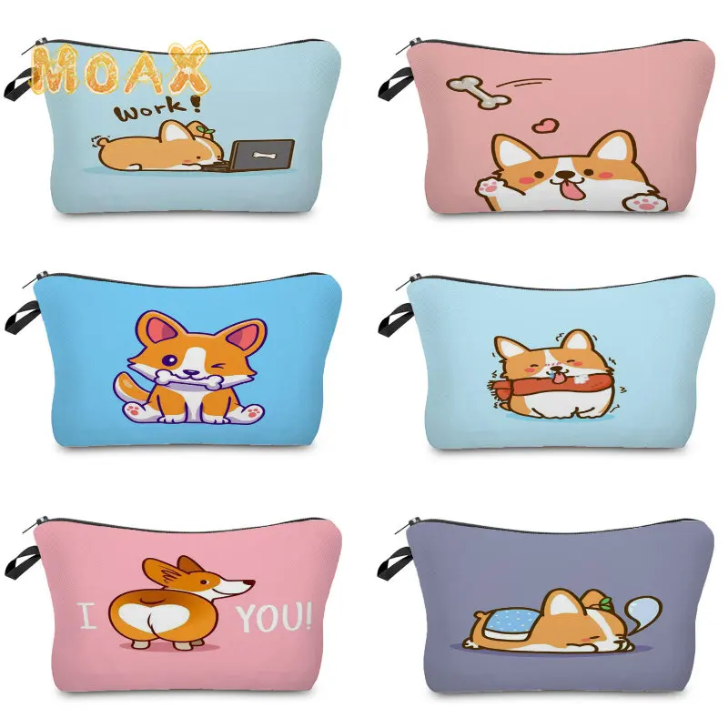 

Cartoon Corgi Cosmetic Bag Women Portable Makeup Bags Dog Eco Storage Handbags Cute Child Pencil Case Purse Custom Pattern Gift