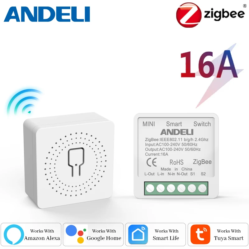 

Tuya Smart Life DIY Mini Smart Light Switch Zigbee16A — приложение с двусторонним управлением, дистанционный таймер, совместимый с Alexa и Google Home