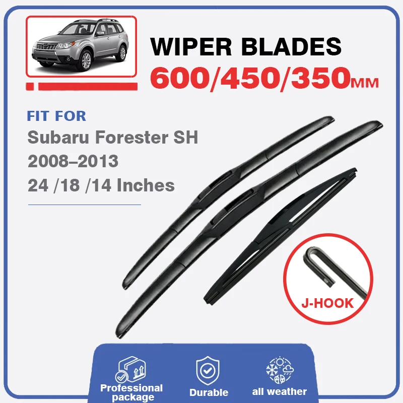 

Front Rear Wiper Blades Set Kit For Subaru Forester SH 2008-2013 Windshield Window Windscreen Brushes Cutter 24"+18"+14" J Hook