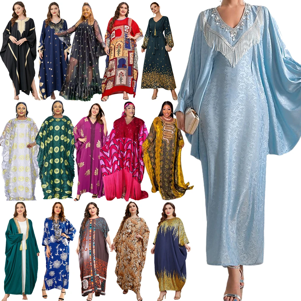 

Kaftan Women Batwing Sleeve Maxi Dress Muslim Loose Abaya Eid Mubarak Djellaba Moroccan Caftan African Dashiki Ramadan Robe Gown