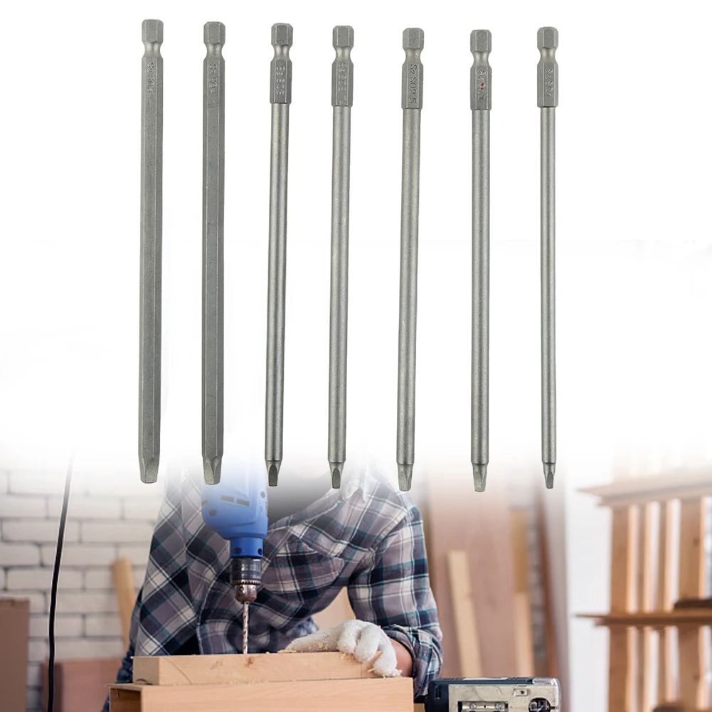 

7× 150mm SQ1-SQ5 Square Head Screwdriver Bits Set Hex Shank Magnetic Screwdriver