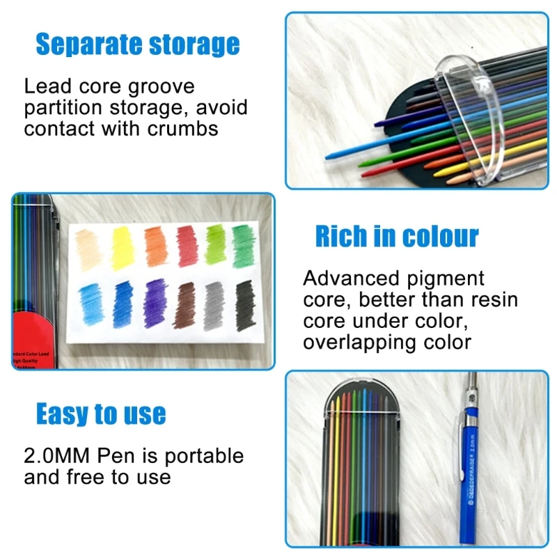 Механический карандаш и набор цветных стержней толщиной 2 0 мм с сумкой для ручек