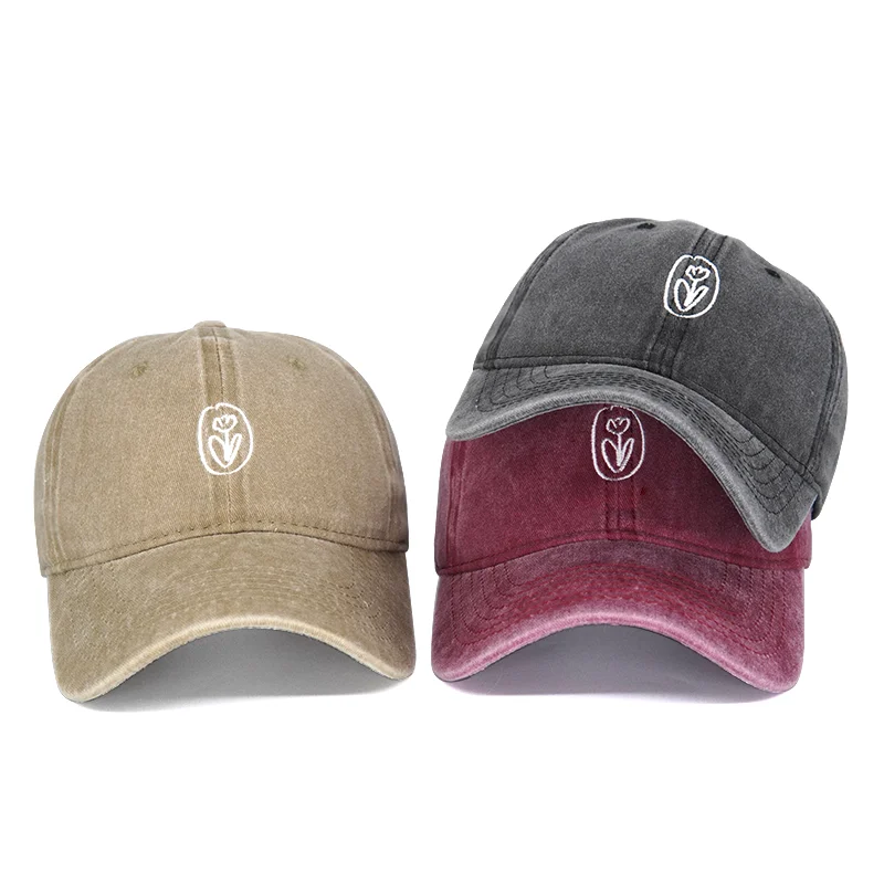 

Бейсболка с цветочной вышивкой для мужчин и женщин, однотонная хлопковая кепка с потертым козырьком, в стиле ретро, летняя