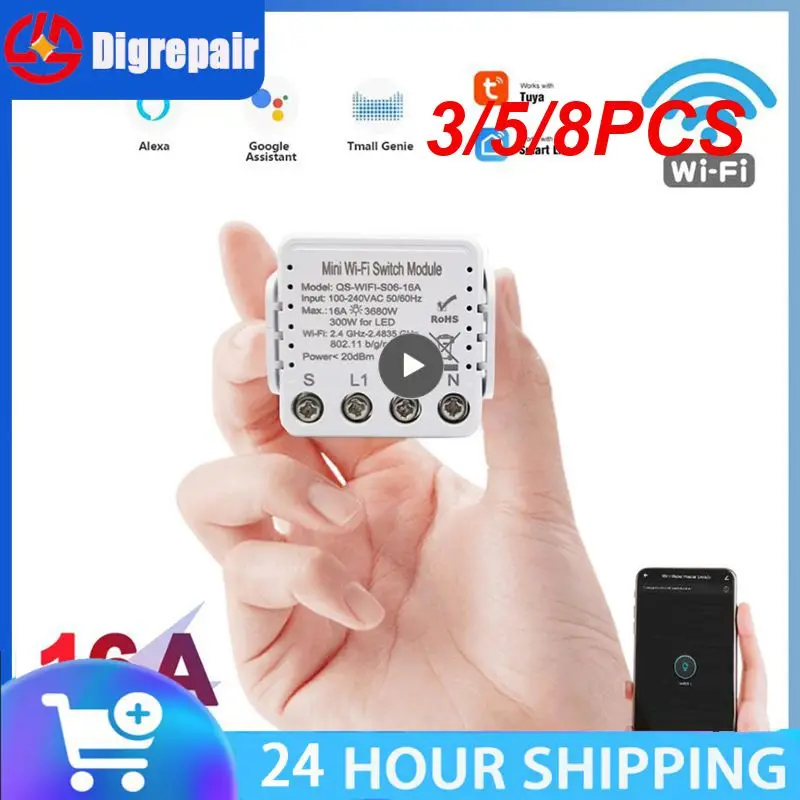

3/5/8PCS Smart Home Wifi Switch Countdown Function 16a Smart Socket Voice Control 100-250v Ac Wifi Socket Wifi Tuya Smart Switch