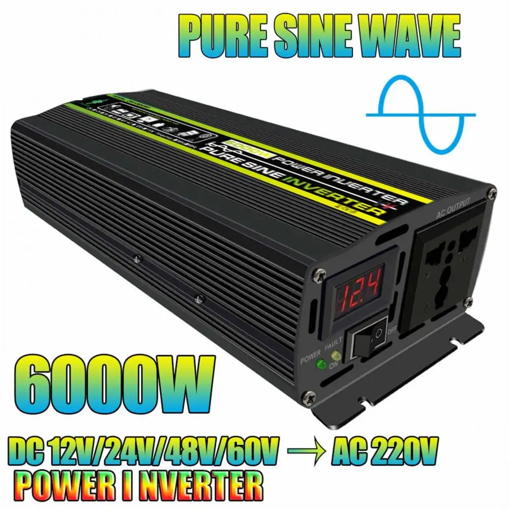 DC 12/24V To AC 220V Pure Sine Wave Inverter 3000/4000/6000W LED Voltmeter Converter Universal Transformer Modified Sine Wave
