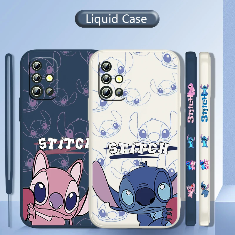 

Stitch Cute Anime Phone Case For Samsung Galaxy A73 A53 A33 A52 A32 A22 A71 A51 A21S 4G 5G Liquid Left Rope Cover