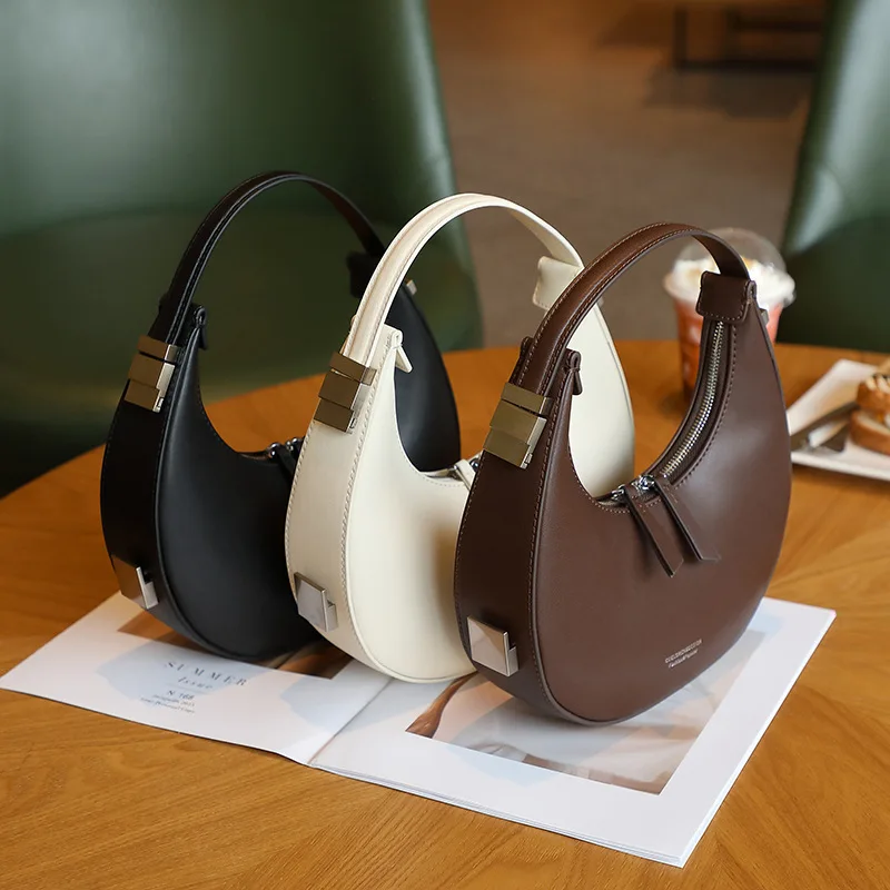 New fashion women shoulder bag, luxury designer leather small underarm satchel, boutique leisure cowhide crescent handbag bags