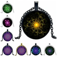 fashion 3d printing mandala flower series pendant 25mm glass cabochon 3 colors necklace gift jewelry for men and women
