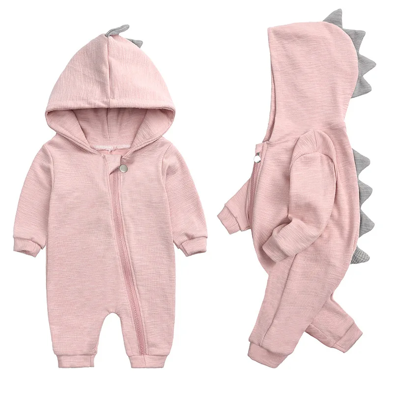 

1Pcs 2023 Spring Autumn Baby Boy Girls Romper Suit Solid Hooded Dino Jumpsuit Cotton Long Sleeve Babywear Clothes