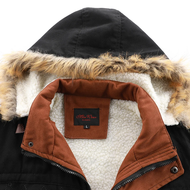 Men's medium length new cotton clothes autumn and winter new jackets high-end pure cotton fashion trend hooded Plush thick coat