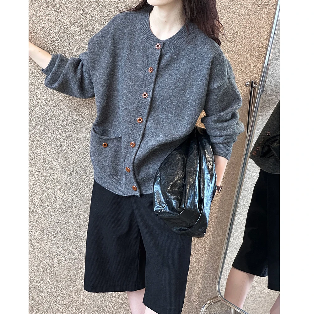 Новинка 2024 женский свитер с круглым вырезом на одной пуговице кардиганы длинными