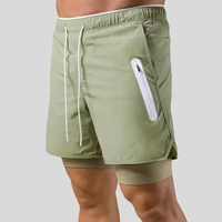 pantalones cortos deportivos para hombre shorts de doble capa con cremallera el%c3%a1sticos transpirables para gimnasio correr