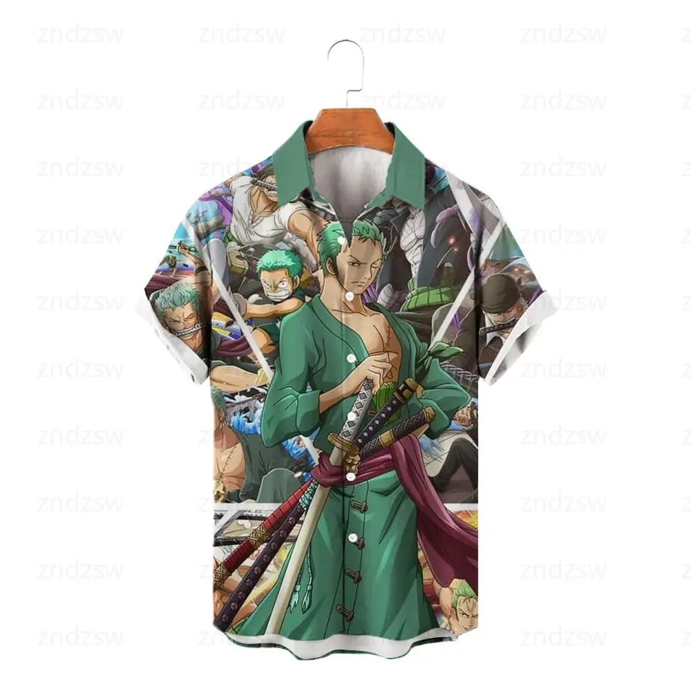 

One Piece Zoro Luffy Print Men's T-Shirt Fashion Casual Hawaiian Style Beachwear Street Party Travel Couple Shirts Hot Sale