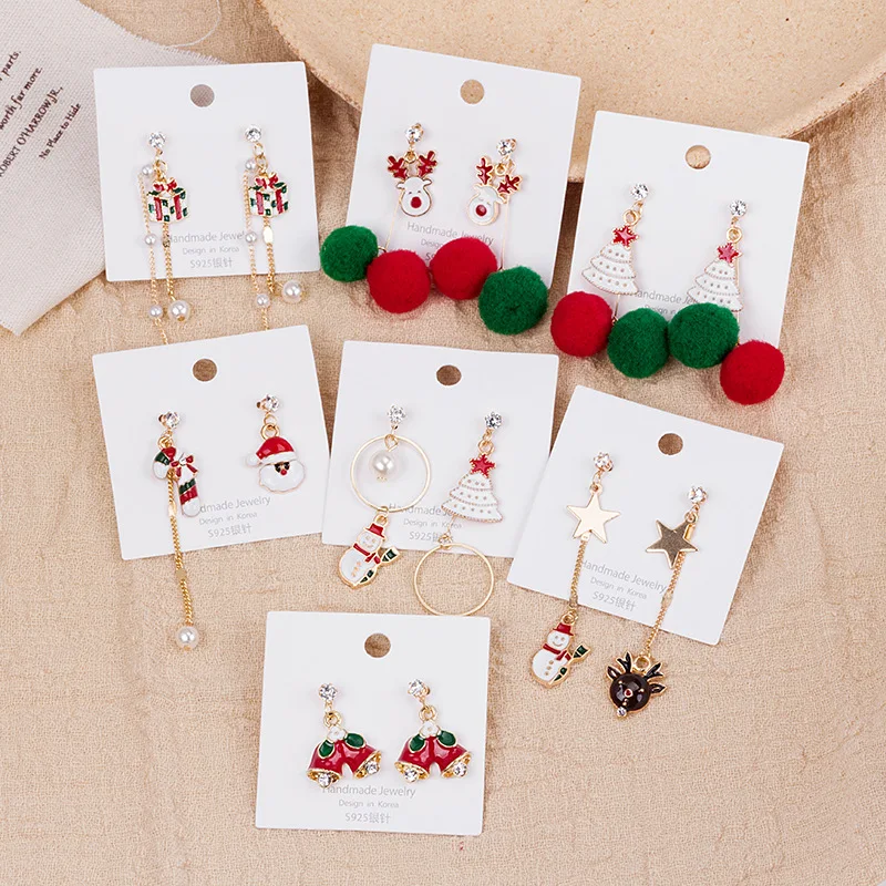 

New Trendy Christmas Drop Earrings For Women Cute Cartoon Deer Elk Snowman Xmas Tree Santa Claus Earring New Year Jewelry Gifts