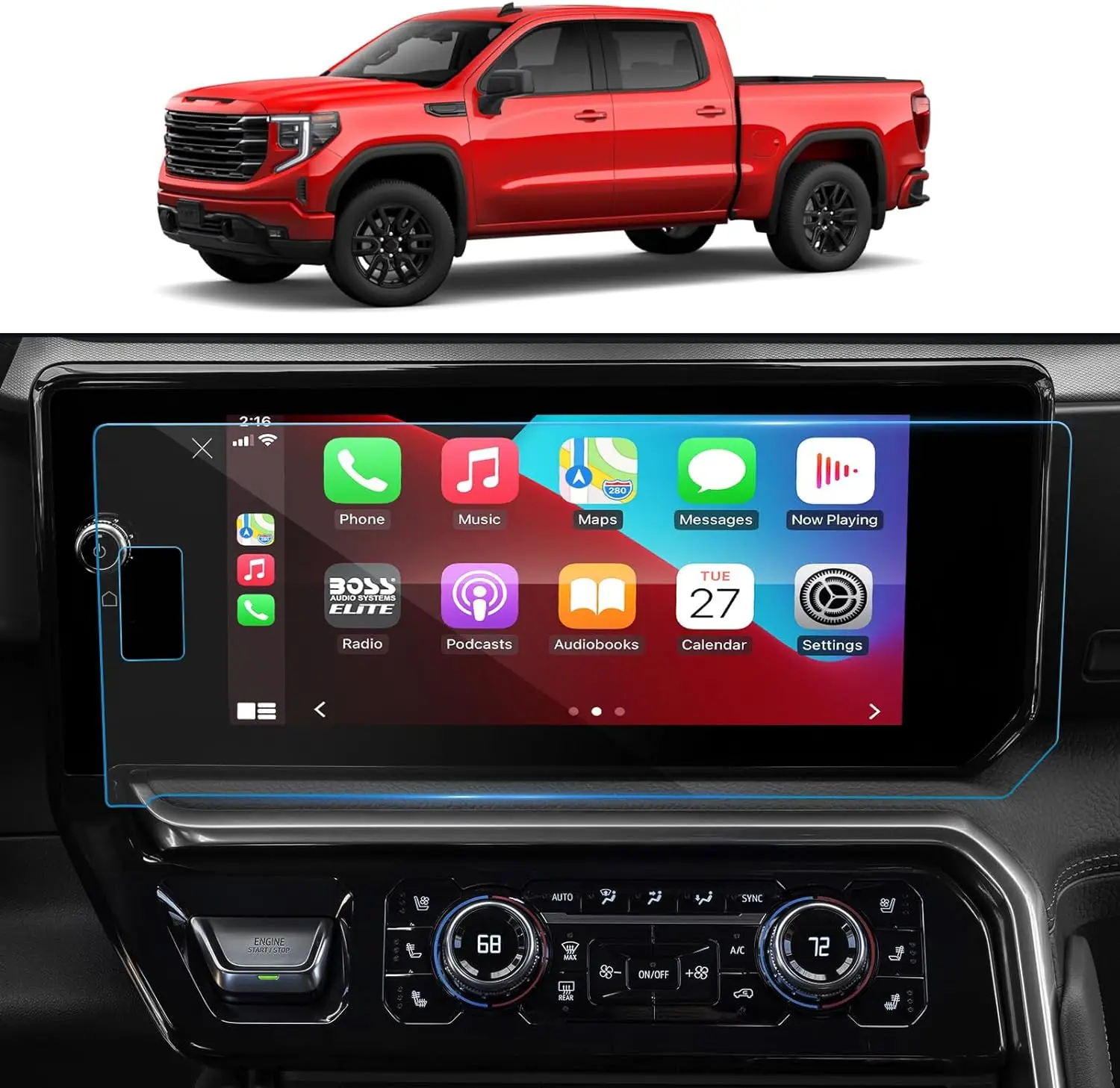 Для 2022-2024 Sierra 1500 & 2024 2500HD/3500HD(AT4 AT4X Denali Ultimate) 13 4 дюймовая навигационная пленка из