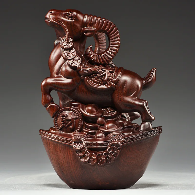 

Ebony Wood Carved Sheep Ornaments Solid Wood Chinese Zodiac Sign of Sheep Rosewood Home Living Room Office Decorative Crafts