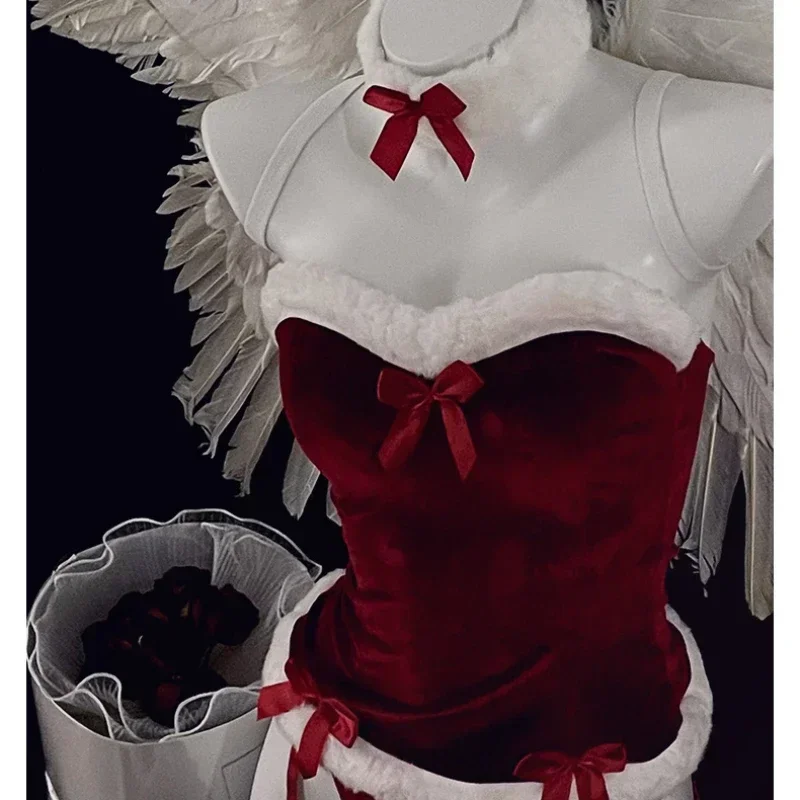 Красное рождественское нижнее белье с кроликом женское эротическое горничной
