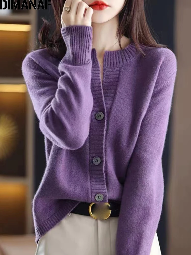 

DIMANAF 2022 Women Sweater Pullovers Tops Autumn Winter Clothing Oversize Loose Casual Lady Thick Cotton Knitted Button Cardigan