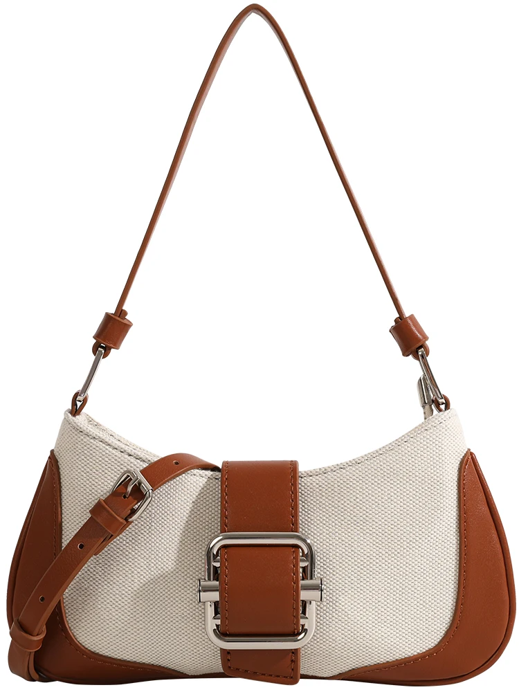 

Винтажная холщовая и кожаная сумка-тоут, Модный мессенджер на плечо с пряжкой для подмышек, сумочка кросс-боди, 2022