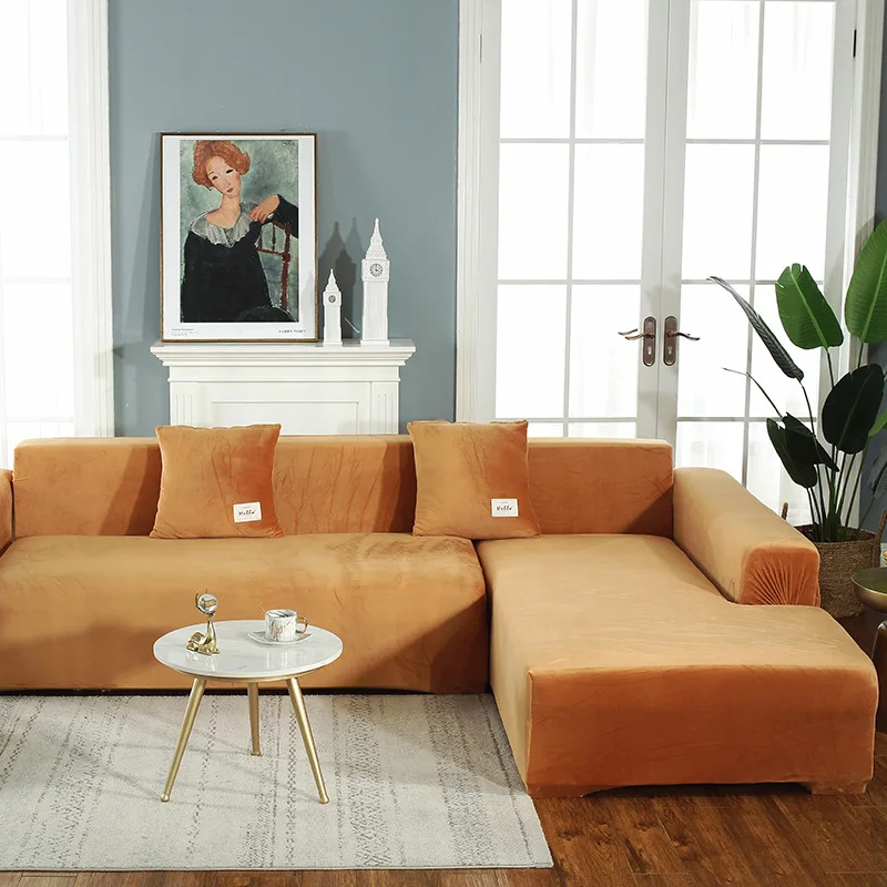 

Plush Velvet Corner Sofas Cover For Living Room L Shaped Sofa Cover Elastic Cushion Couch 1/2/3/4 Seater Slipcover