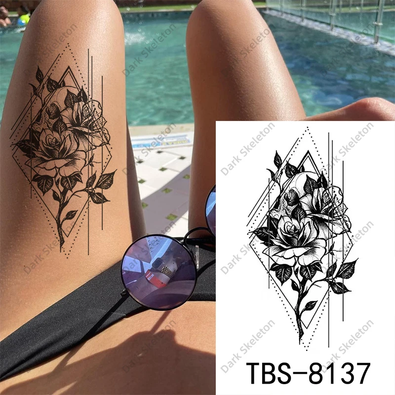 Цветок Роза вспышка искусственная Татуировка змея Единорог бабочка Временная