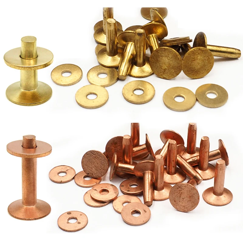 

50sets Copper Rivets & Burrs Solid Brass High Quality Leather Craft Belt Luggage Rivets Studs Permanent Tack Fasteners 7 Sizes