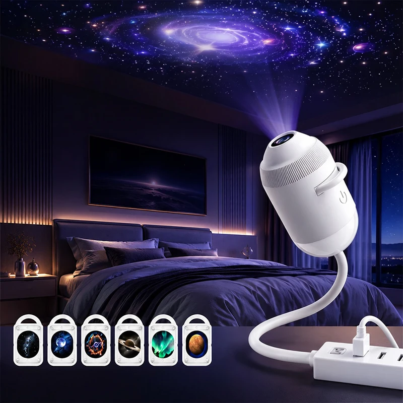 Фото USB-проектор звездного неба: ночник-лампа для создания атмосферы галактики в спальне и салоне автомобиля, проекционная пленка для создания сказочного звездного неба №1
