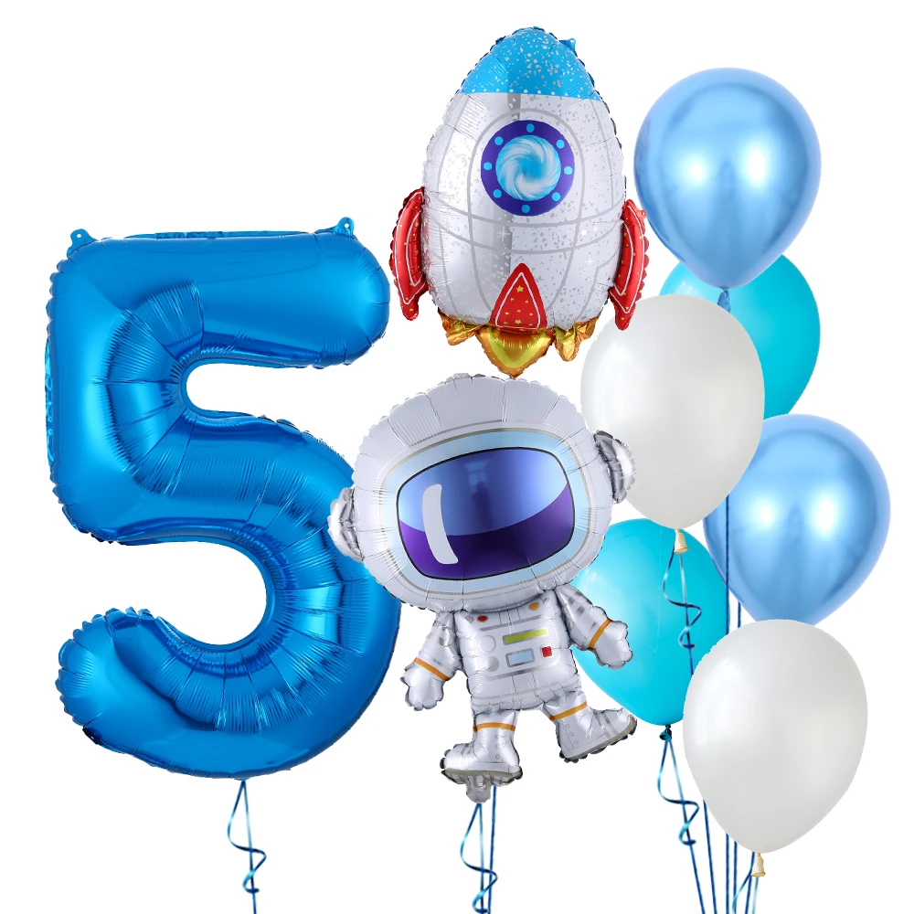 

10pcs Astronaut Rocket Balloons Set 30inch Blue Number Foil Balloon Birthday Party Outer Space Theme Party Decoration Kids Toy