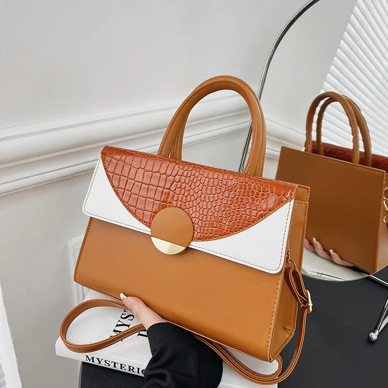 

Винтажная женская сумка через плечо из искусственной кожи, простой мессенджер контрастных цветов, маленькая квадратная Повседневная сумоч...