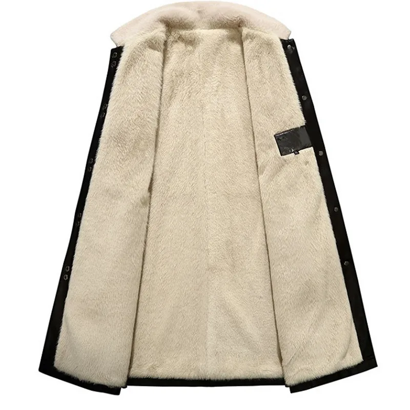 Faux Leather Lambs Wool Long Coat for Mother Thick Warm Lined Coats Suede Leather Jackets Winter Women Fur Collar Outerwear