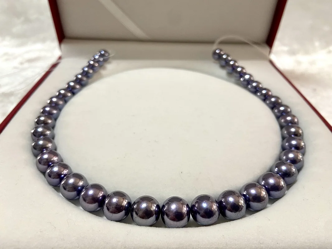 

Vintage 13-15mm Black Purple Necklace for Women Round Sea Pearls Necklace Luxury Wedding Jewelry Gifts for Female