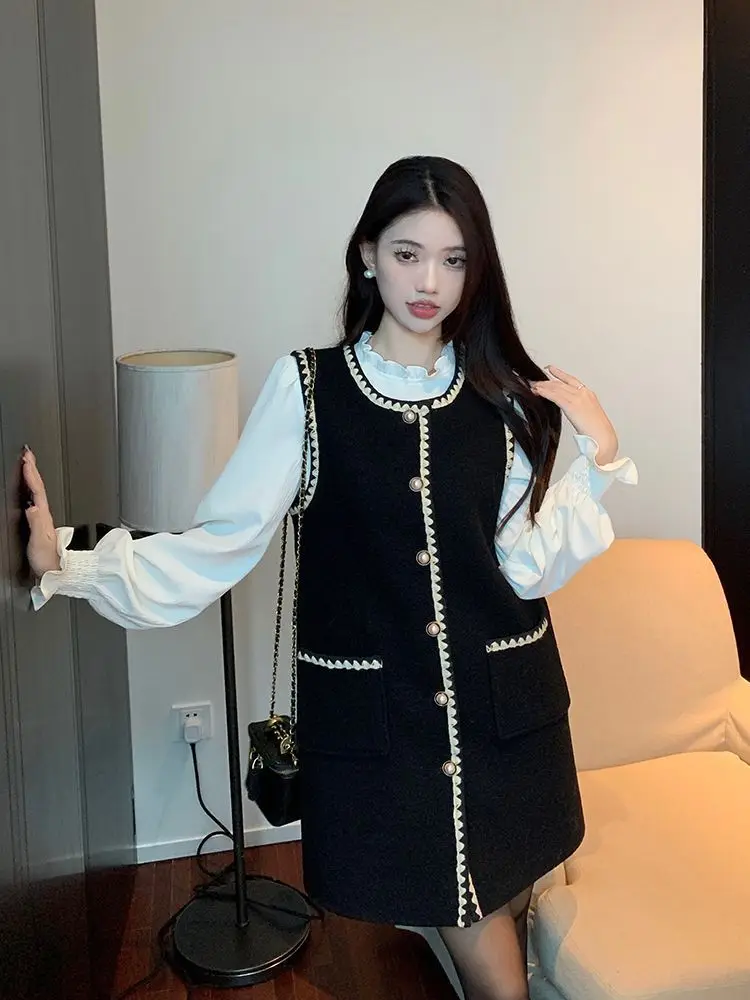 Korejepo Маленькое ароматное платье-жилет Комплект из двух предметов Женский