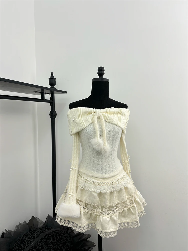 Зимняя женская одежда Cutecore Y2k 2000-х годов Shoujo Girl комплект из 2 предметов топы с