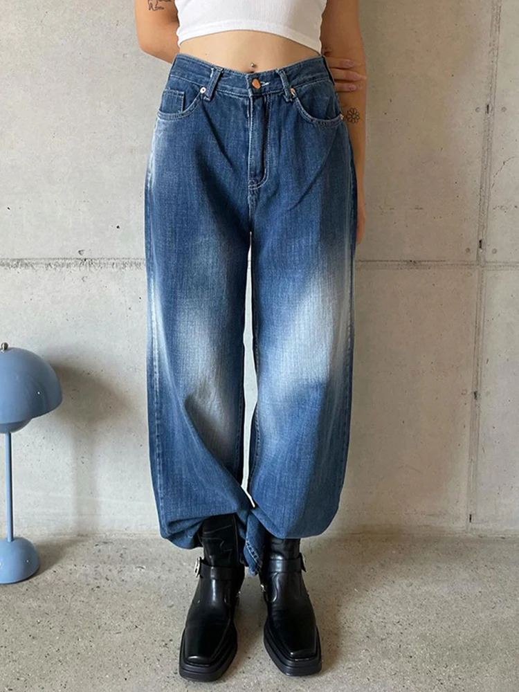 

Blue Baggy Mom Jeans Woman Low Waist Hippie Straight Pants Gradient Vintage Casual Denim Trousers Korean Streetwear Y2K E Girl