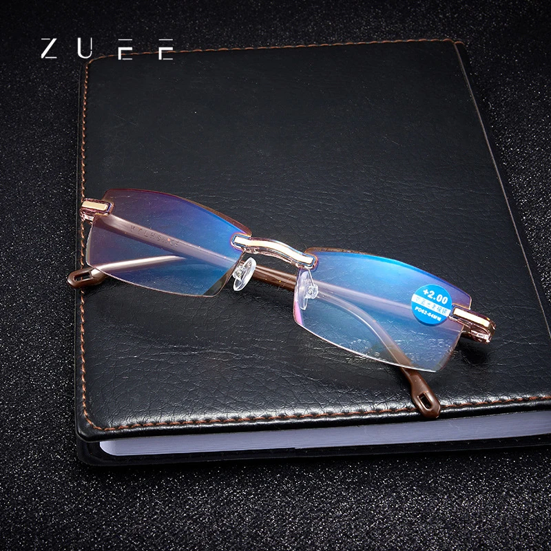 

ZUEE Unisex Anti-Blue Light Reading Glasses Diamond Slice Reading Glasses Ladies Retro Rimless Glasses 1.0 1.5 2.0 2.5 3.0 4.0